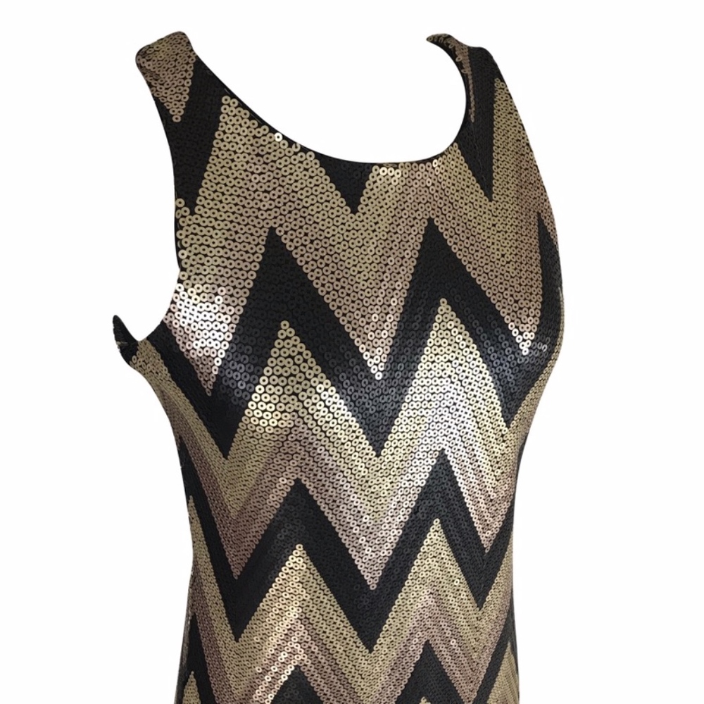 Cocktail Dress Gold Bronze Black Sequin Chevron - Picture 4 of 7